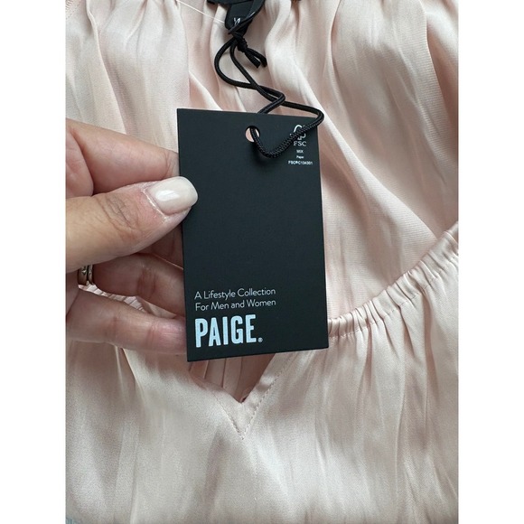 Paige Odalynn Top Cream Tan Blouse Long Sleeve Peplum Smocked Waist M - Picture 4 of 7